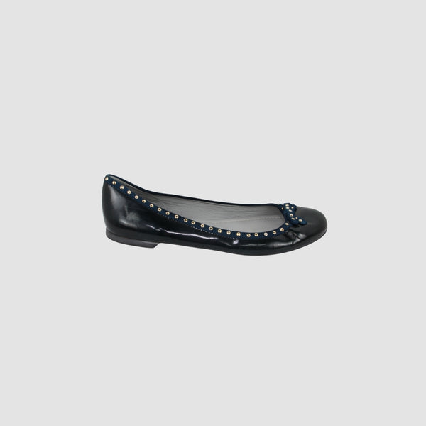 Navy Blue Leather Ballet Flats