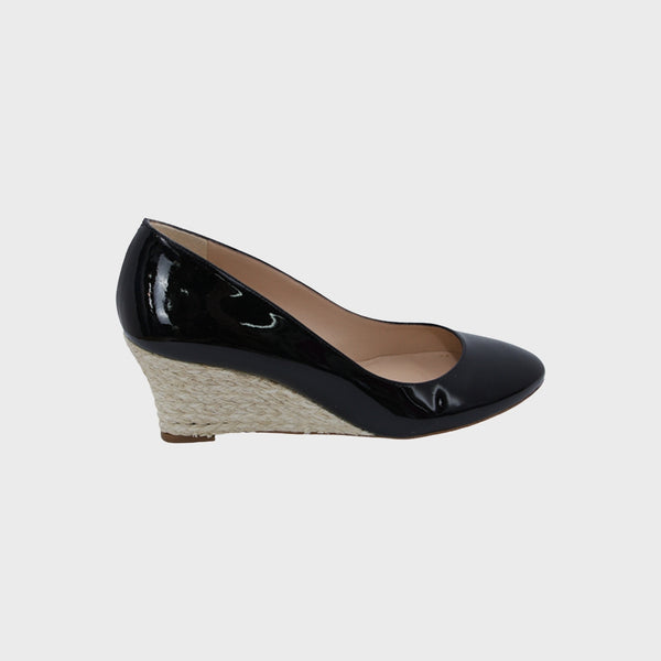 London Black Patent Leather Maddox Pump Wedged Heels