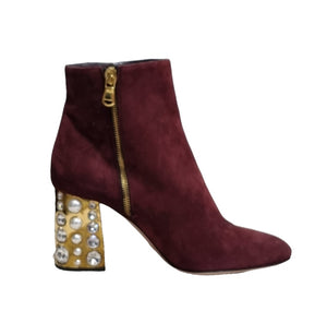 Maroon Ankle Boots with Gold Zipper
