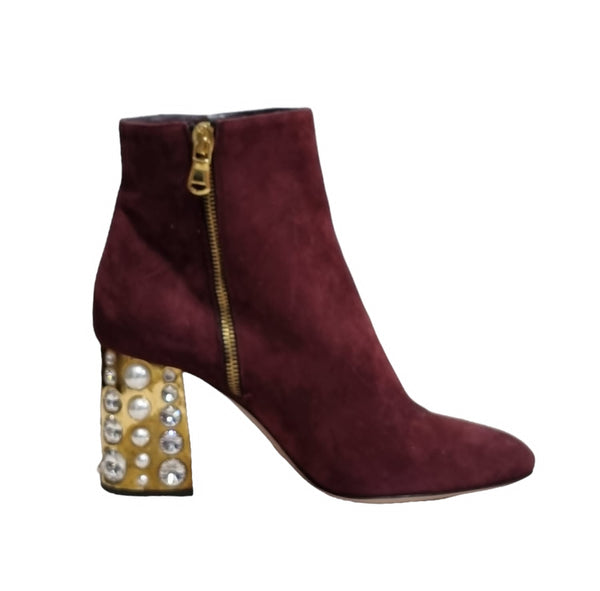 Maroon Ankle Boots with Gold Zipper