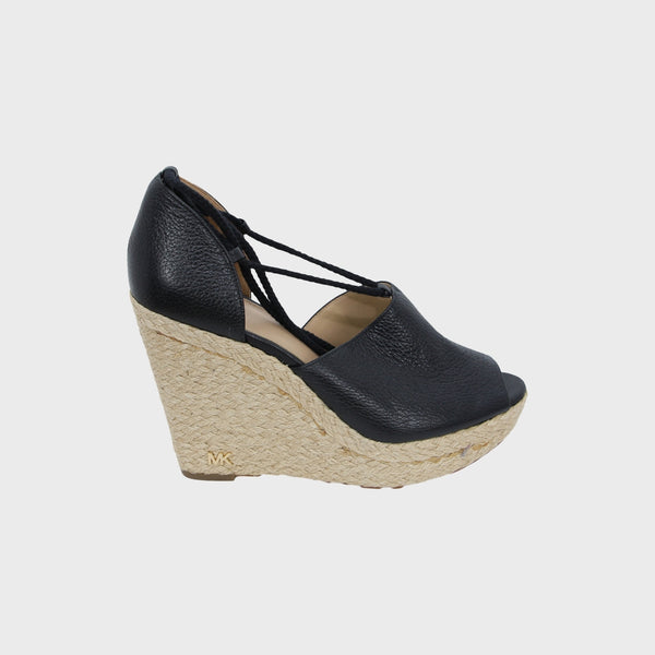 Black Leather Hastings Lace-Up Wedge Sandal