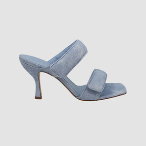Light Blue Open Toe Square Toe Front Touch Strap Fastening Slip on Style