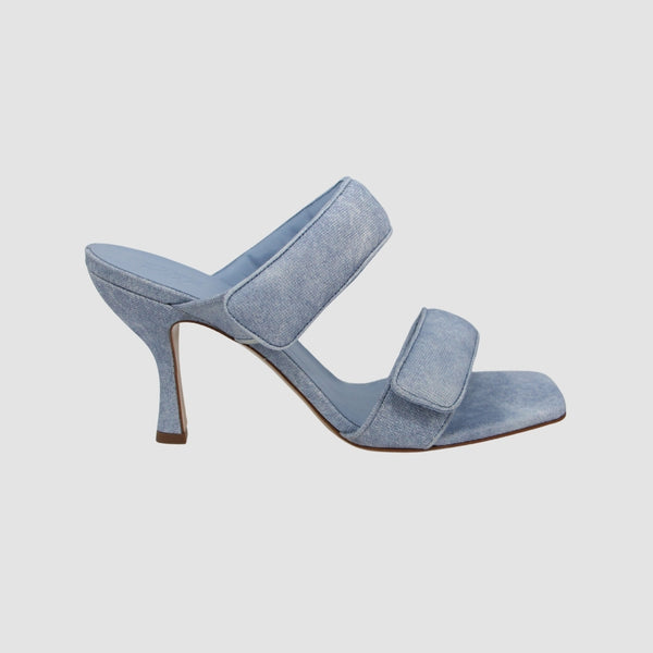 Light Blue Open Toe Square Toe Front Touch Strap Fastening Slip on Style