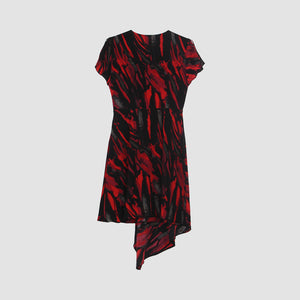 Halston Multicolor Printed V-Neck Split Flutter Sleeve Midi Dress