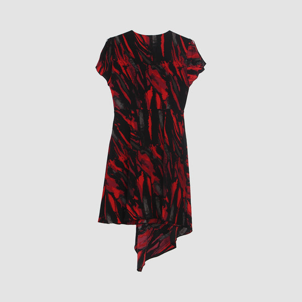 Halston Multicolor Printed V-Neck Split Flutter Sleeve Midi Dress