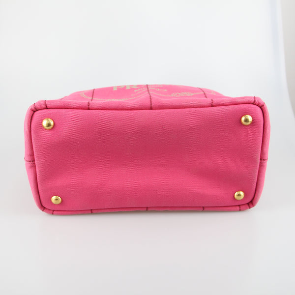 Prada Prada Pink Canapa Canvas Logo Print Tote