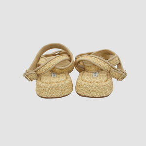 Light Brown Raffia Buckle-Fastening Ankle Strap Corssover Strap Detail open toe