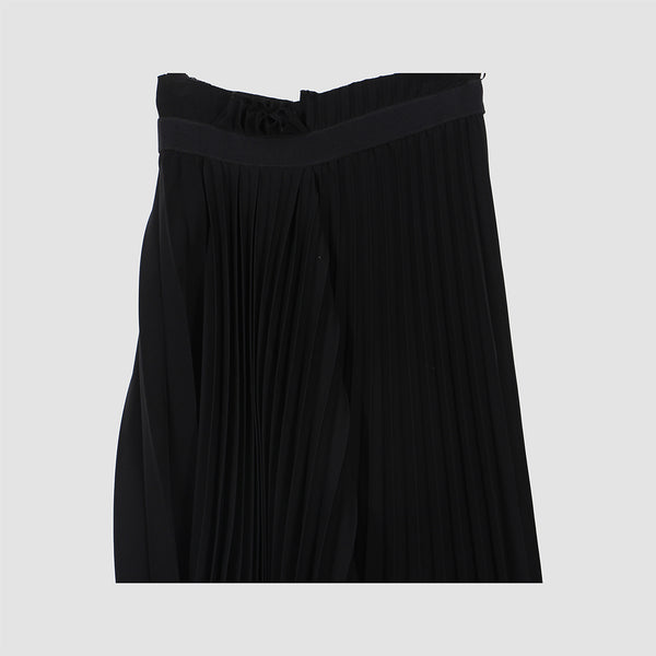 Balenciaga Black Crepe Plisse Asymmetric Midi Skirt