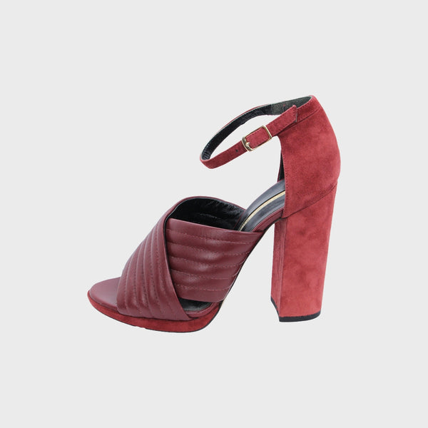 Maroon Leather High Heeled Sandals