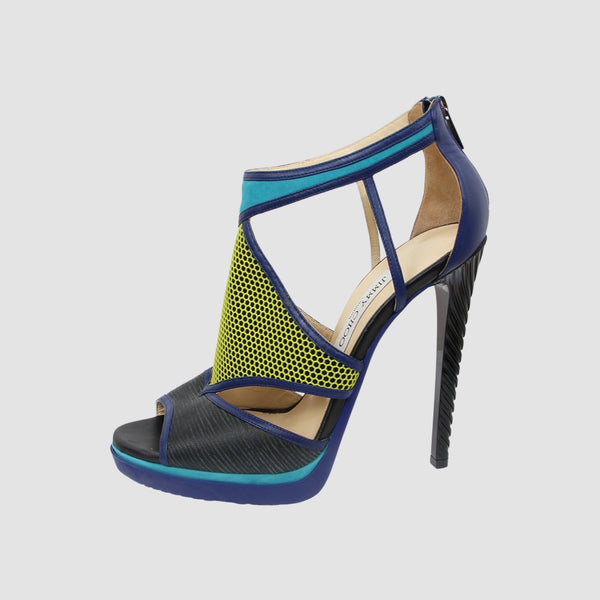 Calfskin Suede Enamel Lythe Mixed Media Platform Sandals