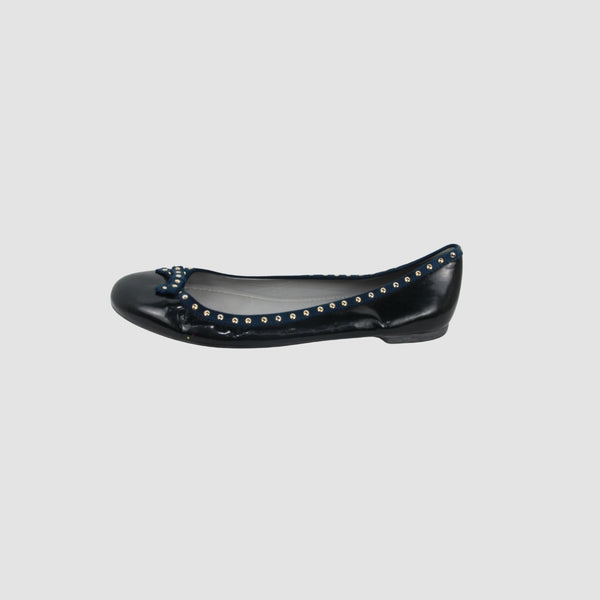 Navy Blue Leather Ballet Flats