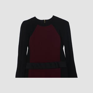 Victoria Beckham BLended Black & Red Long Sleeve Midi Dress