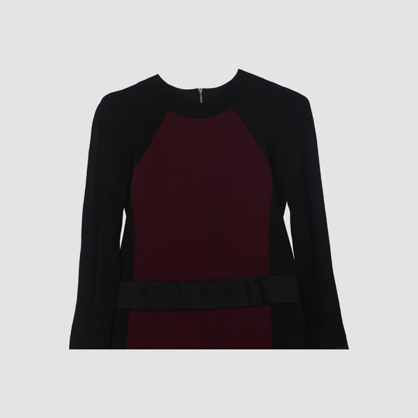 Victoria Beckham BLended Black & Red Long Sleeve Midi Dress