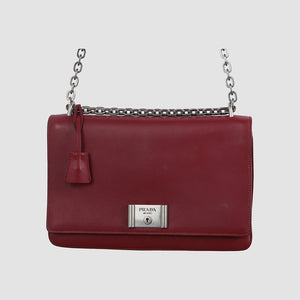 Leather Lock Flat Shoulder Bag
