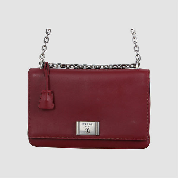 Leather Lock Flat Shoulder Bag