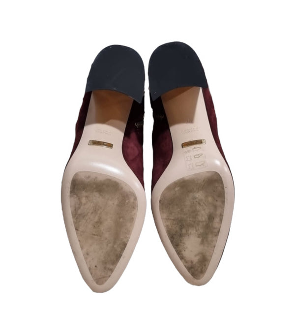 Maroon Ankle Boots with Gold Zipper