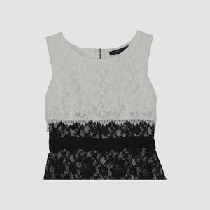 Sleeveless Off White Black NINA Layered Lace Shift Sheath Dress