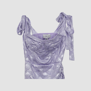 Lilac Metallic Bustier Shoulder Tie Mini Dress