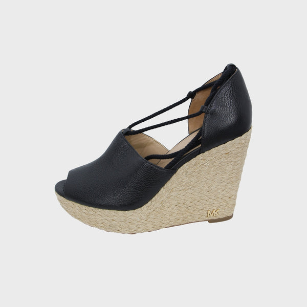 Black Leather Hastings Lace-Up Wedge Sandal