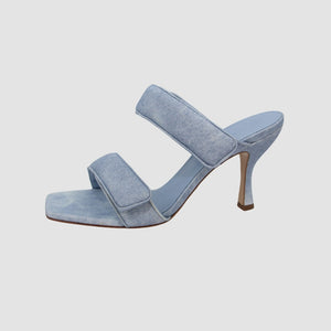 Light Blue Open Toe Square Toe Front Touch Strap Fastening Slip on Style