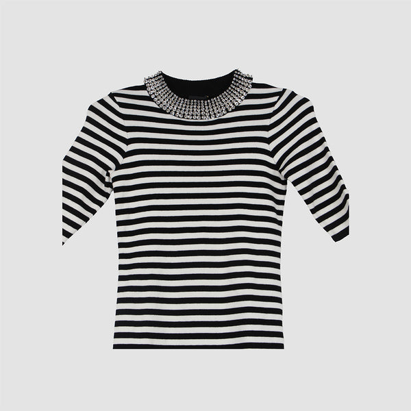 Black White Stripe Nero Star Mid Dress