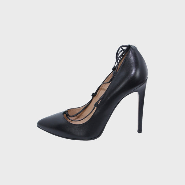 Black Leather Lace-Up High-Heels Shoes