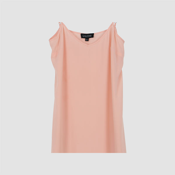 Peach Solid Shoulder Straps Cotton A-Line Dress