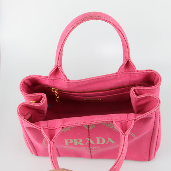 Prada Prada Pink Canapa Canvas Logo Print Tote
