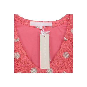 Valerie Khalfon Coral Lace V-Neck Long Sleeve Maxi Dress