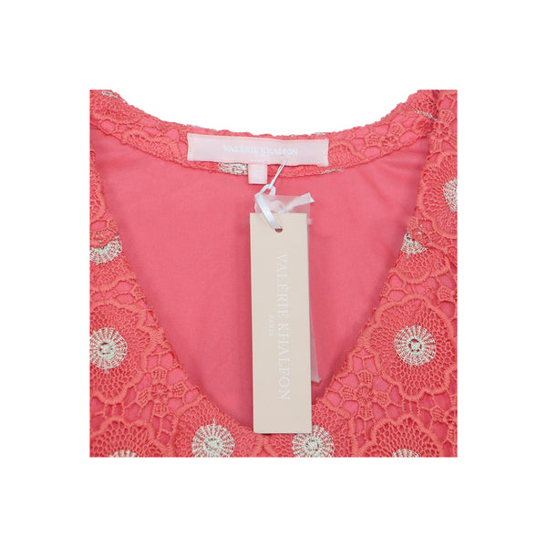 Valerie Khalfon Coral Lace V-Neck Long Sleeve Maxi Dress