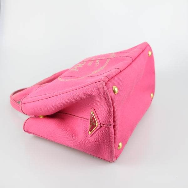 Prada Prada Pink Canapa Canvas Logo Print Tote