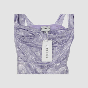 Lilac Metallic Bustier Shoulder Tie Mini Dress