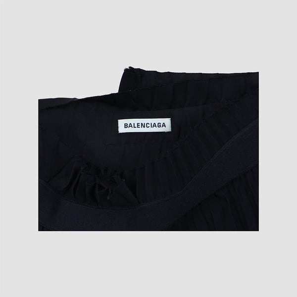Balenciaga Black Crepe Plisse Asymmetric Midi Skirt