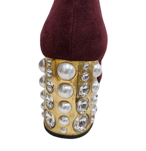 Maroon Ankle Boots with Gold Zipper