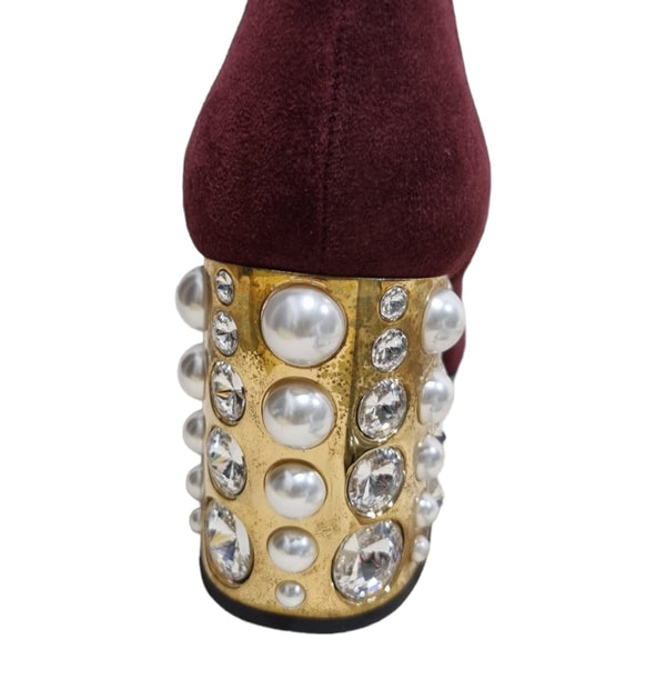 Maroon Ankle Boots with Gold Zipper