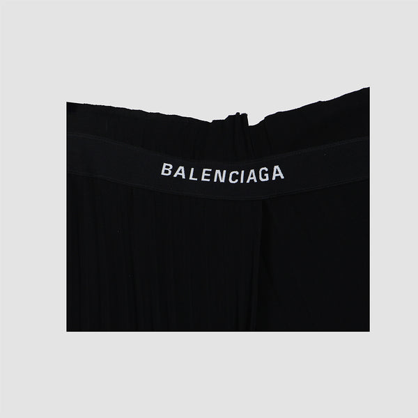 Balenciaga Black Crepe Plisse Asymmetric Midi Skirt