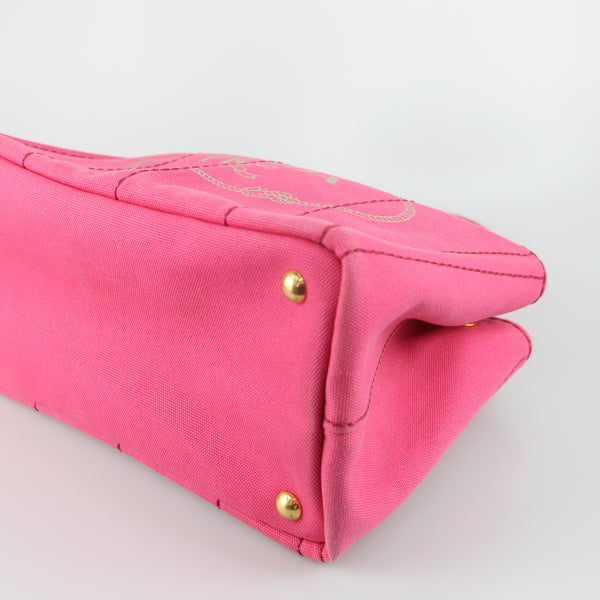 Prada Prada Pink Canapa Canvas Logo Print Tote