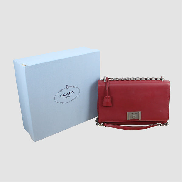 Leather Lock Flat Shoulder Bag