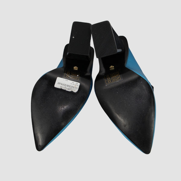 SkyBlue Leather Zigziag Embellishment Mule High Heel