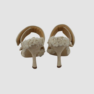 Beige Line with Faux Fur On The Cover Sole Suede Square Shape Covered Stiletto Heel