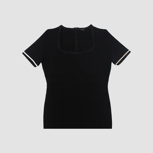Black Square Neckline Short Sleeve Midi Dress