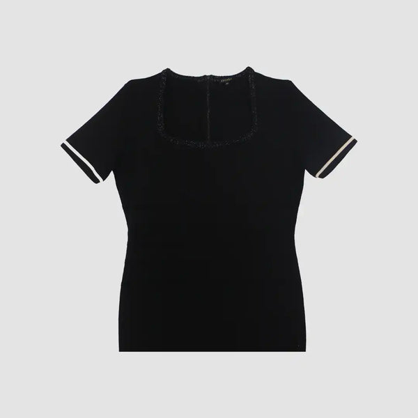 Black Square Neckline Short Sleeve Midi Dress